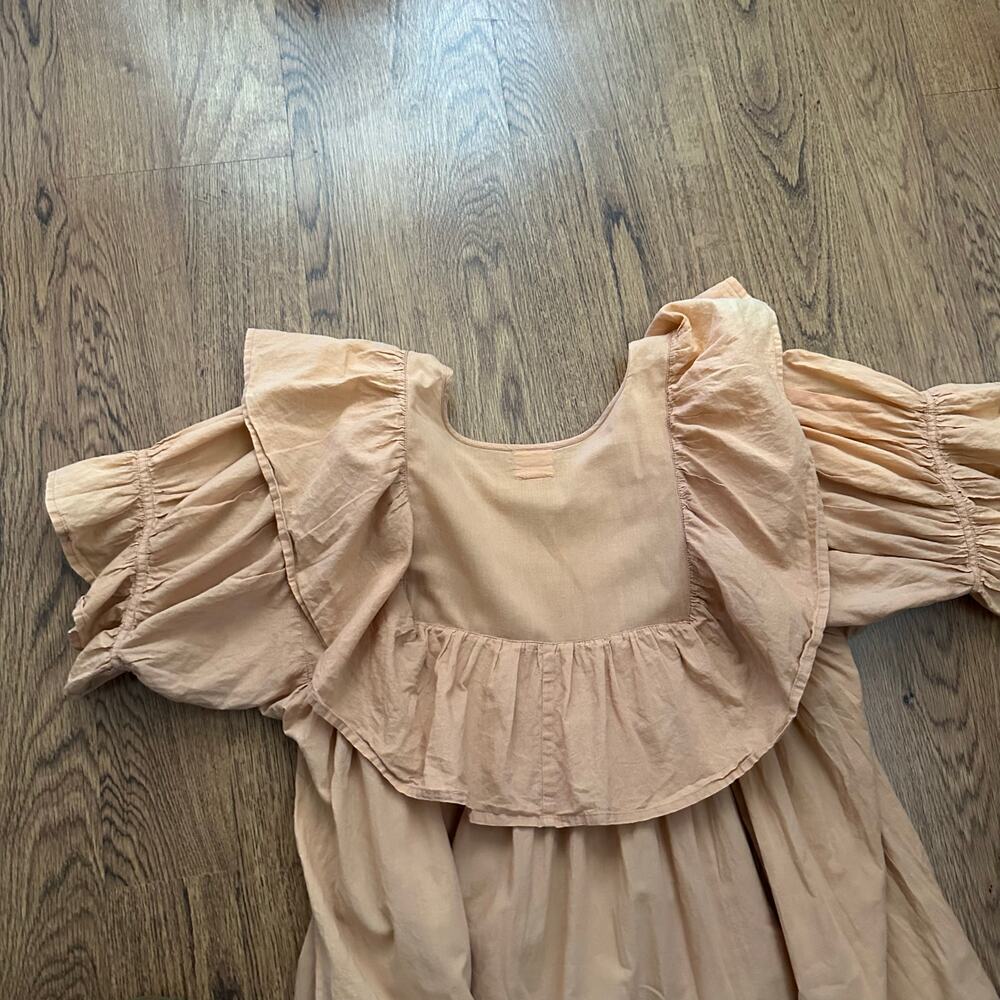 Little tienda tan orange oversized dress puff sleeve cotton ONE SIZE maxi flowy - Picture 6 of 11